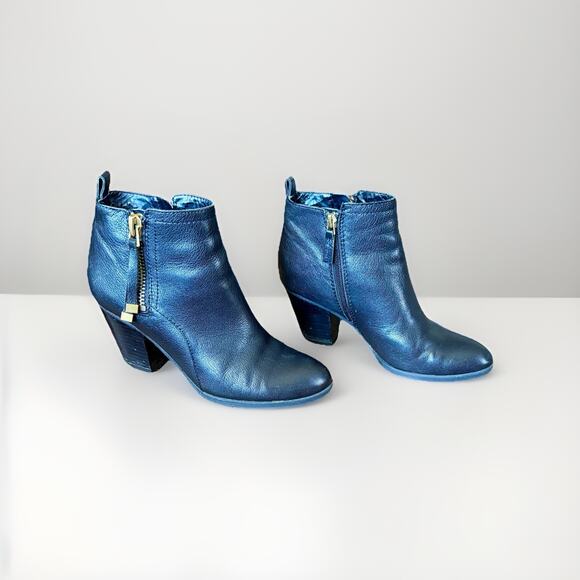 BLK LTR Franco Sarto Ankle Zip Booties Classic Western Moto Grunge Punk Goth 7.5 - Picture 13 of 16